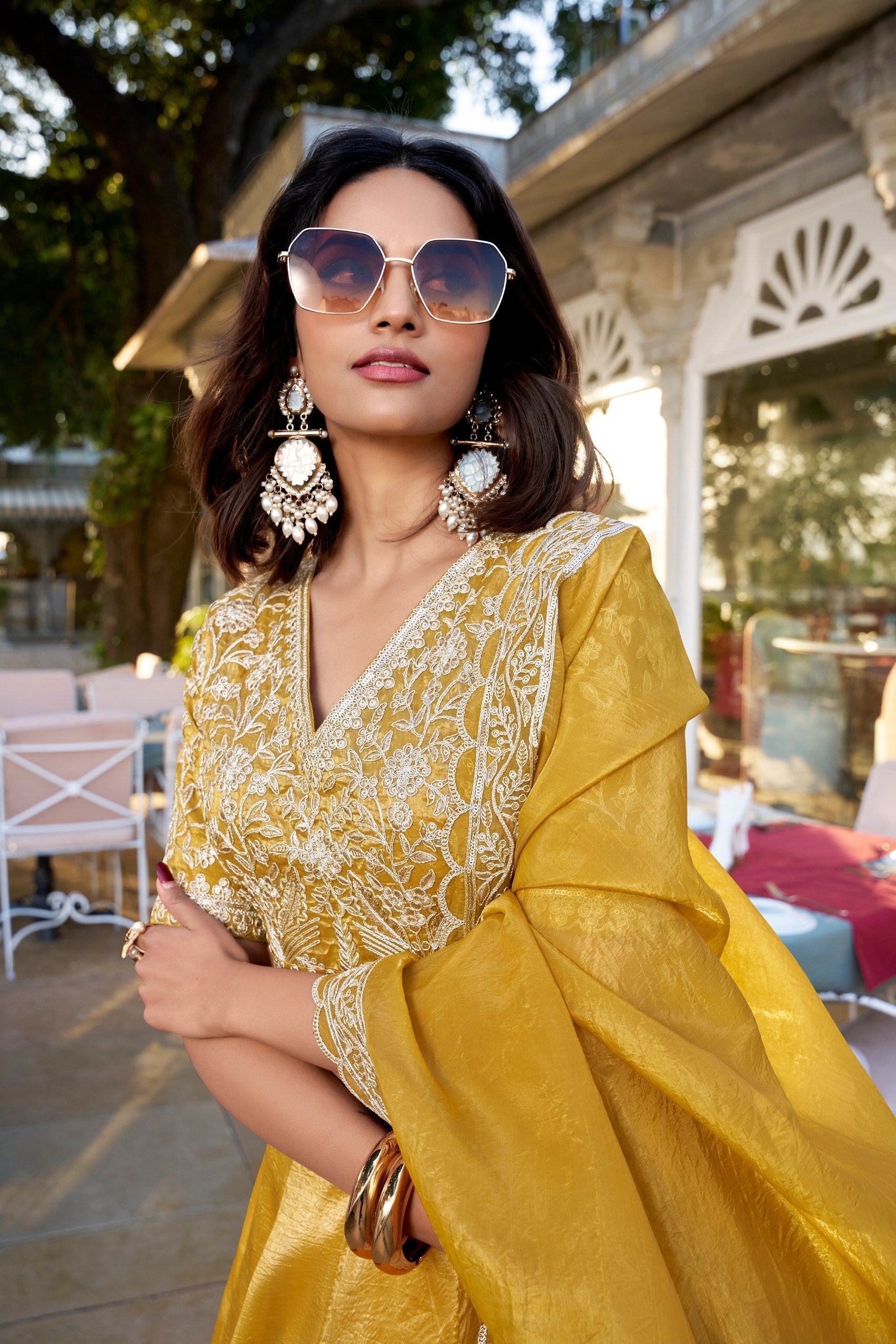 Lovely Mustard Goldie Sequins Thread Worked Lehenga Choli - Ethnicwish