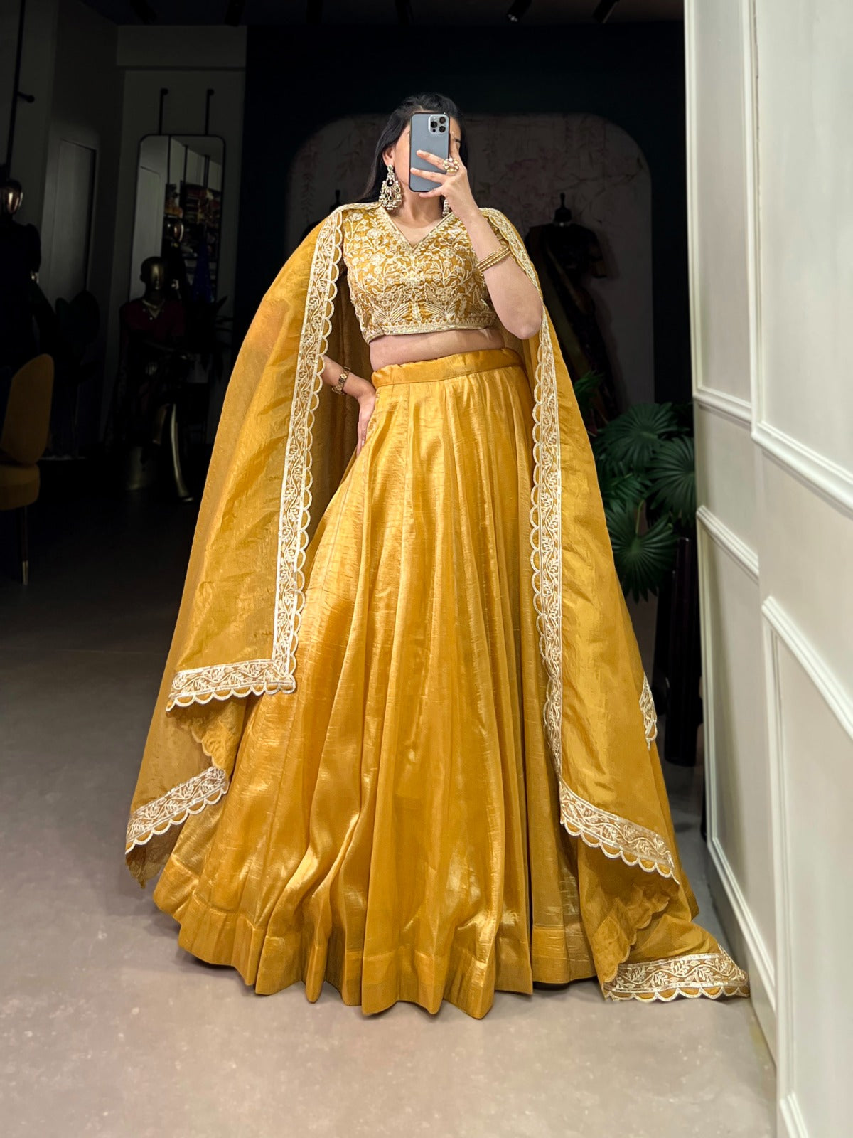 Lovely Mustard Goldie Sequins Thread Worked Lehenga Choli - Ethnicwish