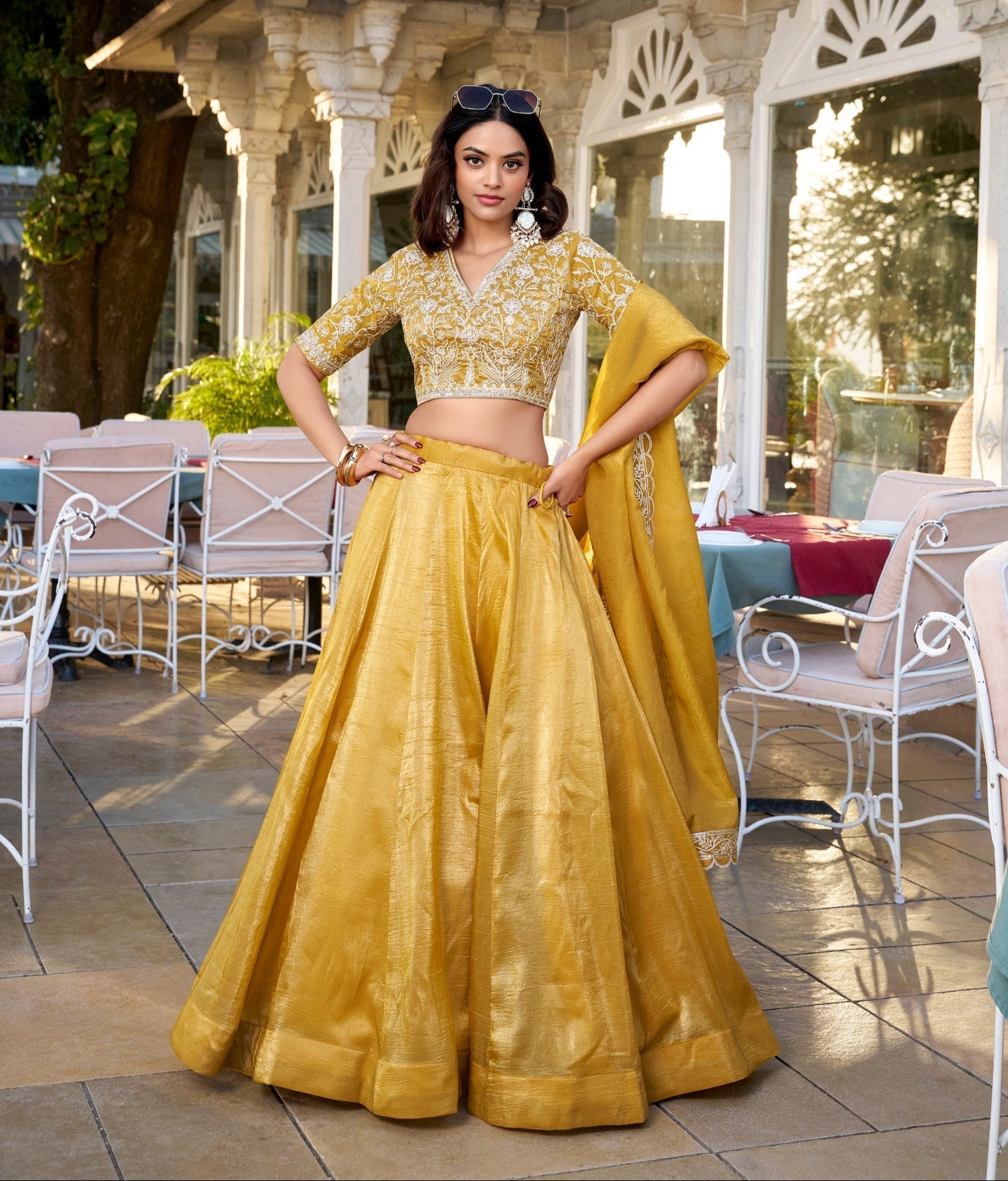 Lovely Mustard Goldie Sequins Thread Worked Lehenga Choli - Ethnicwish