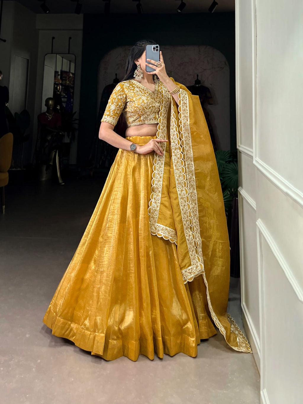 Lovely Mustard Goldie Sequins Thread Worked Lehenga Choli - Ethnicwish