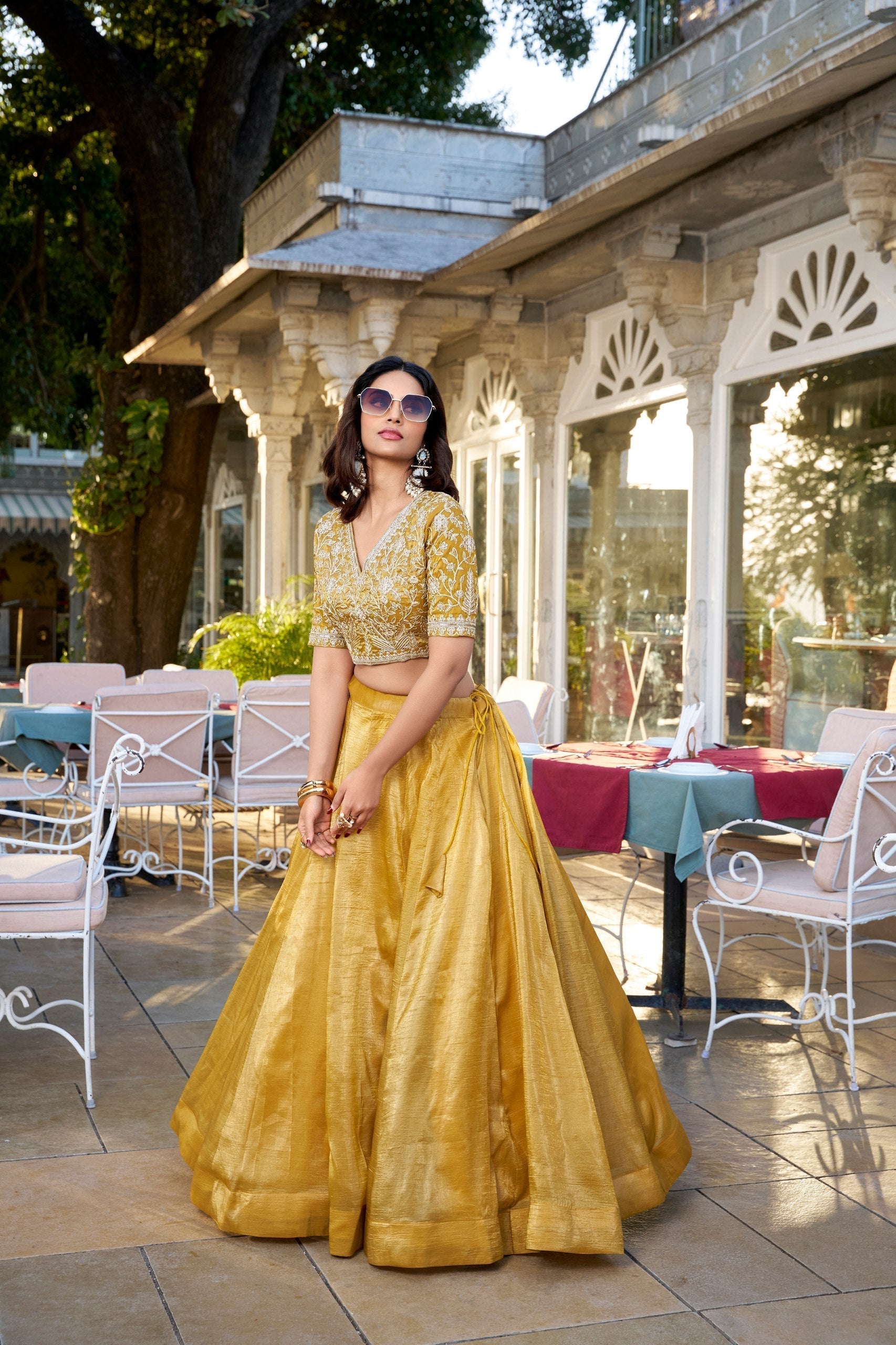 Lovely Mustard Goldie Sequins Thread Worked Lehenga Choli - Ethnicwish