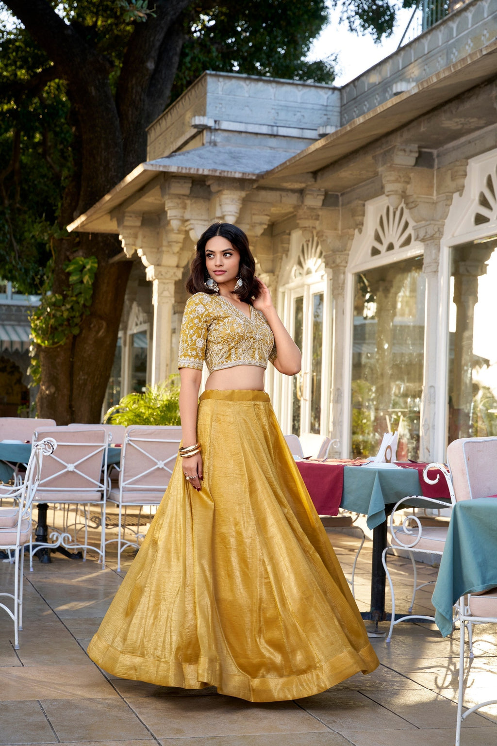 Lovely Mustard Goldie Sequins Thread Worked Lehenga Choli - Ethnicwish