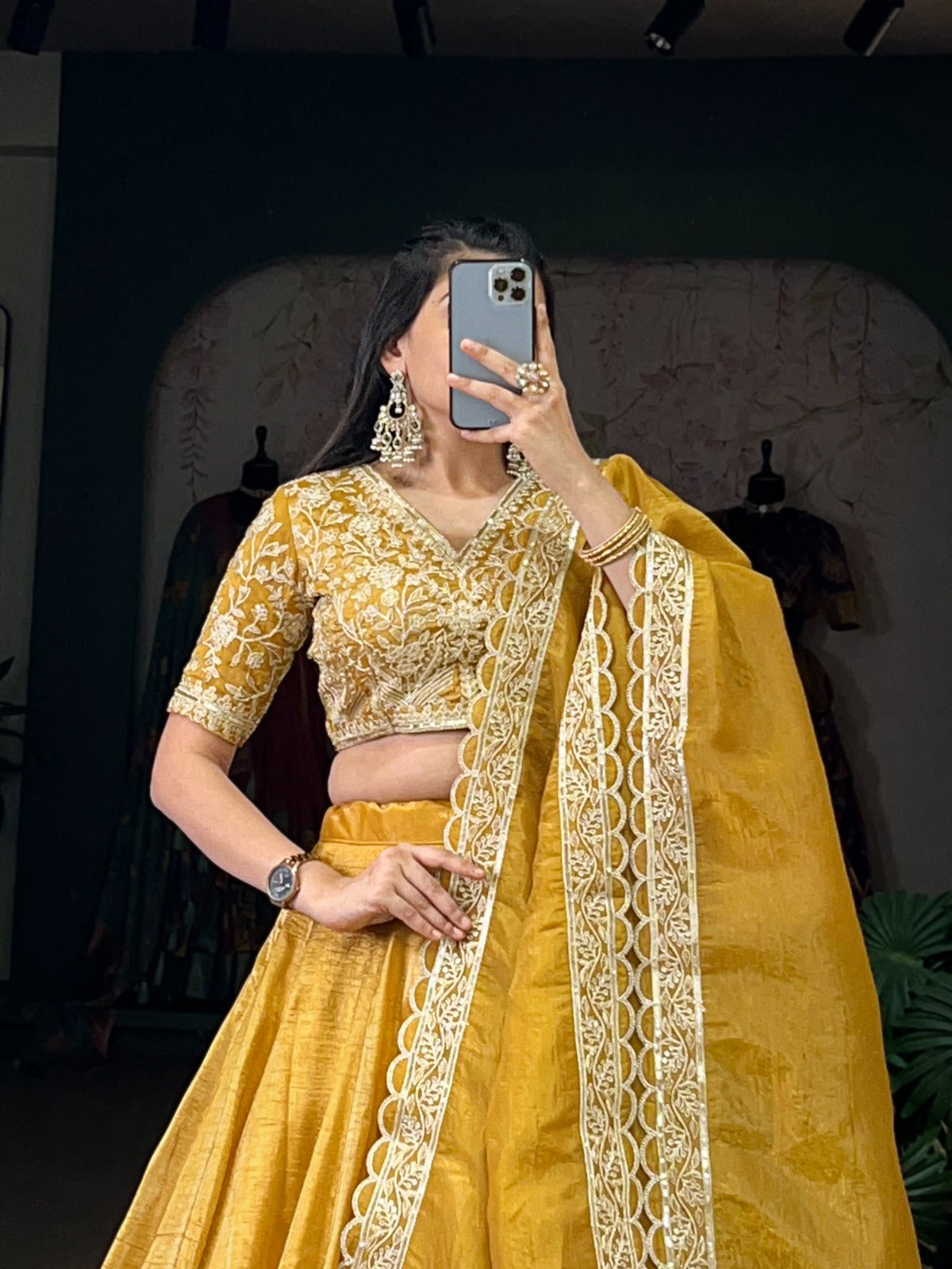 Lovely Mustard Goldie Sequins Thread Worked Lehenga Choli - Ethnicwish