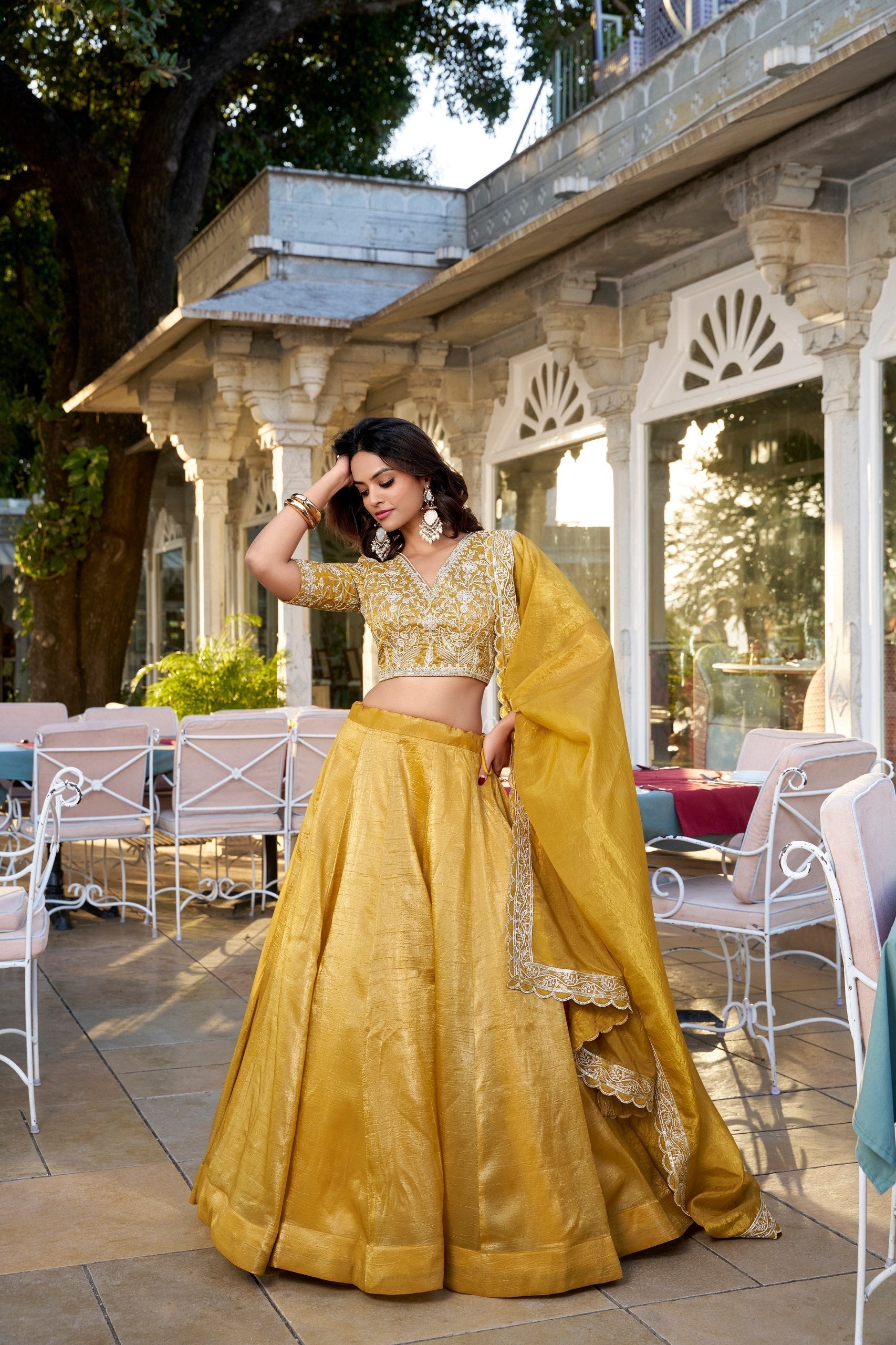 Lovely Mustard Goldie Sequins Thread Worked Lehenga Choli - Ethnicwish