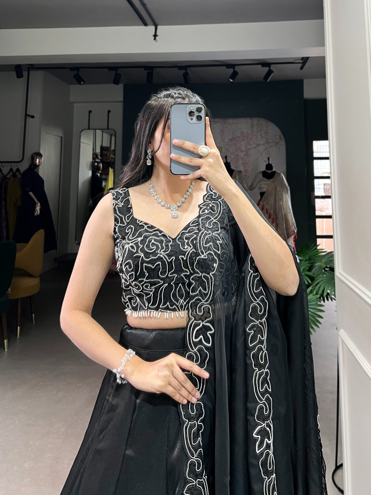 Spellbinding Satin Pearl Cording Sequins Worked Lehenga Set - Ethnicwish