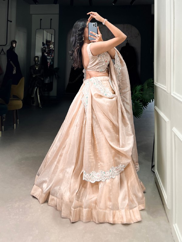 Magnificent Gold Crush Sequins Thread Diamond Worked Lehenga Choli - ETHNICDEAL