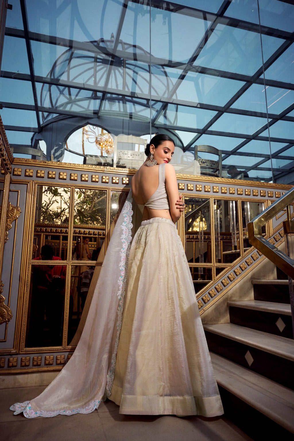 Magnificent Gold Crush Sequins Thread Diamond Worked Lehenga Choli - ETHNICDEAL