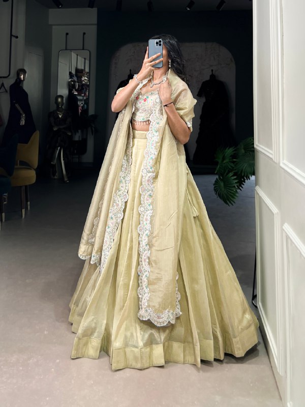 Magnificent Gold Crush Sequins Thread Diamond Worked Lehenga Choli - ETHNICDEAL