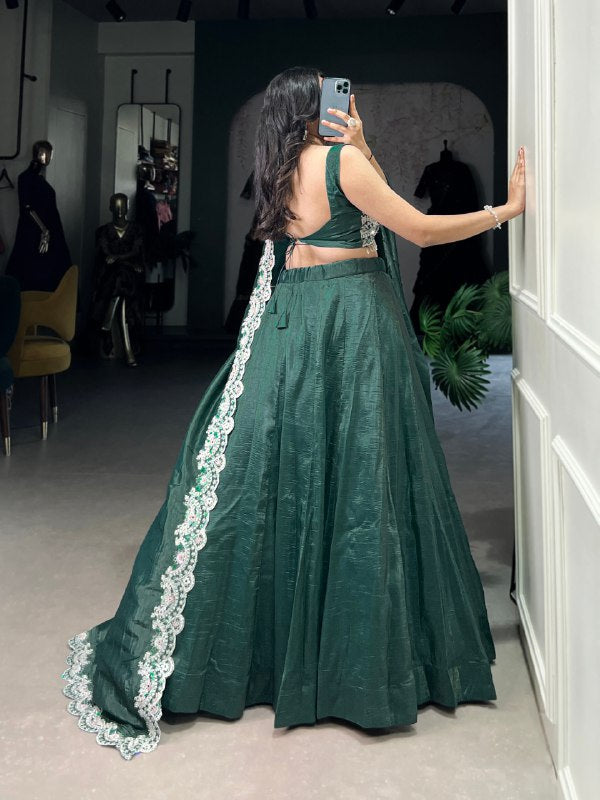 Magnificent Gold Crush Sequins Thread Diamond Worked Lehenga Choli - ETHNICDEAL