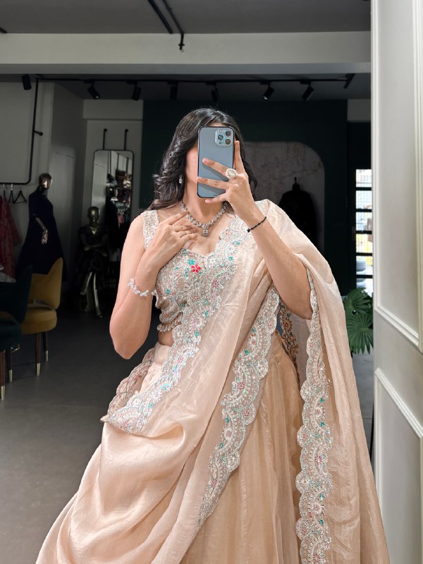 Magnificent Gold Crush Sequins Thread Diamond Worked Lehenga Choli - ETHNICDEAL