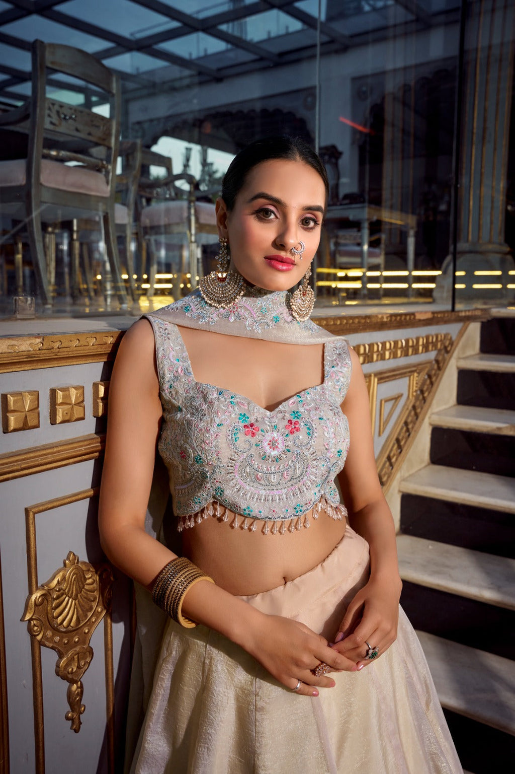 Magnificent Gold Crush Sequins Thread Diamond Worked Lehenga Choli - ETHNICDEAL