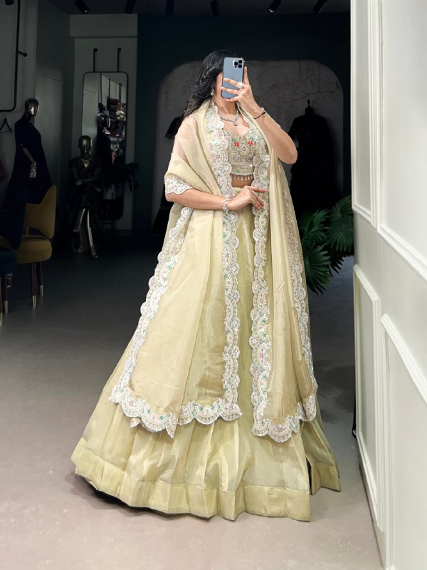 Magnificent Gold Crush Sequins Thread Diamond Worked Lehenga Choli - ETHNICDEAL