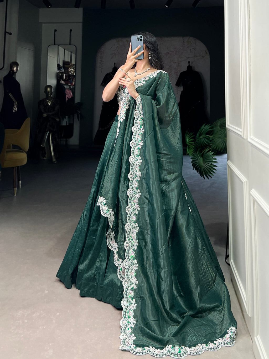 Magnificent Gold Crush Sequins Thread Diamond Worked Lehenga Choli - ETHNICDEAL