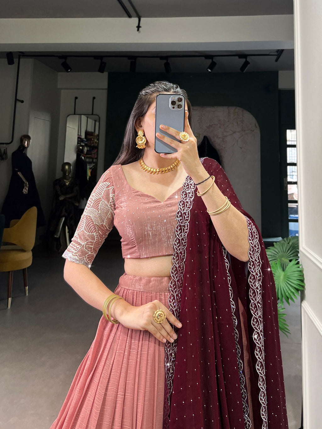 Attractive Silver Glosy Thread Sequins Worked Lehenga Choli - ETHNICDEAL