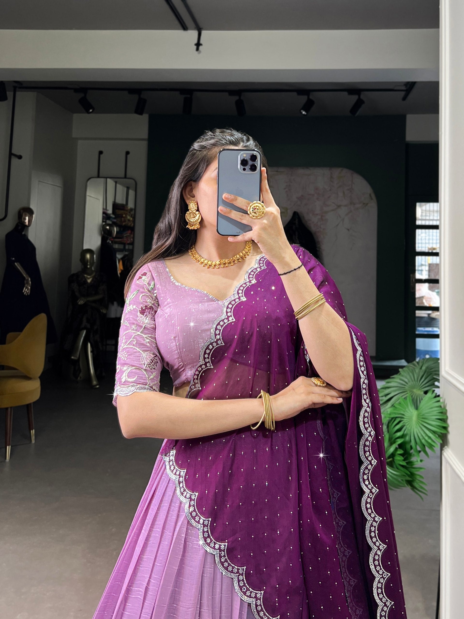 Attractive Silver Glosy Thread Sequins Worked Lehenga Choli - ETHNICDEAL