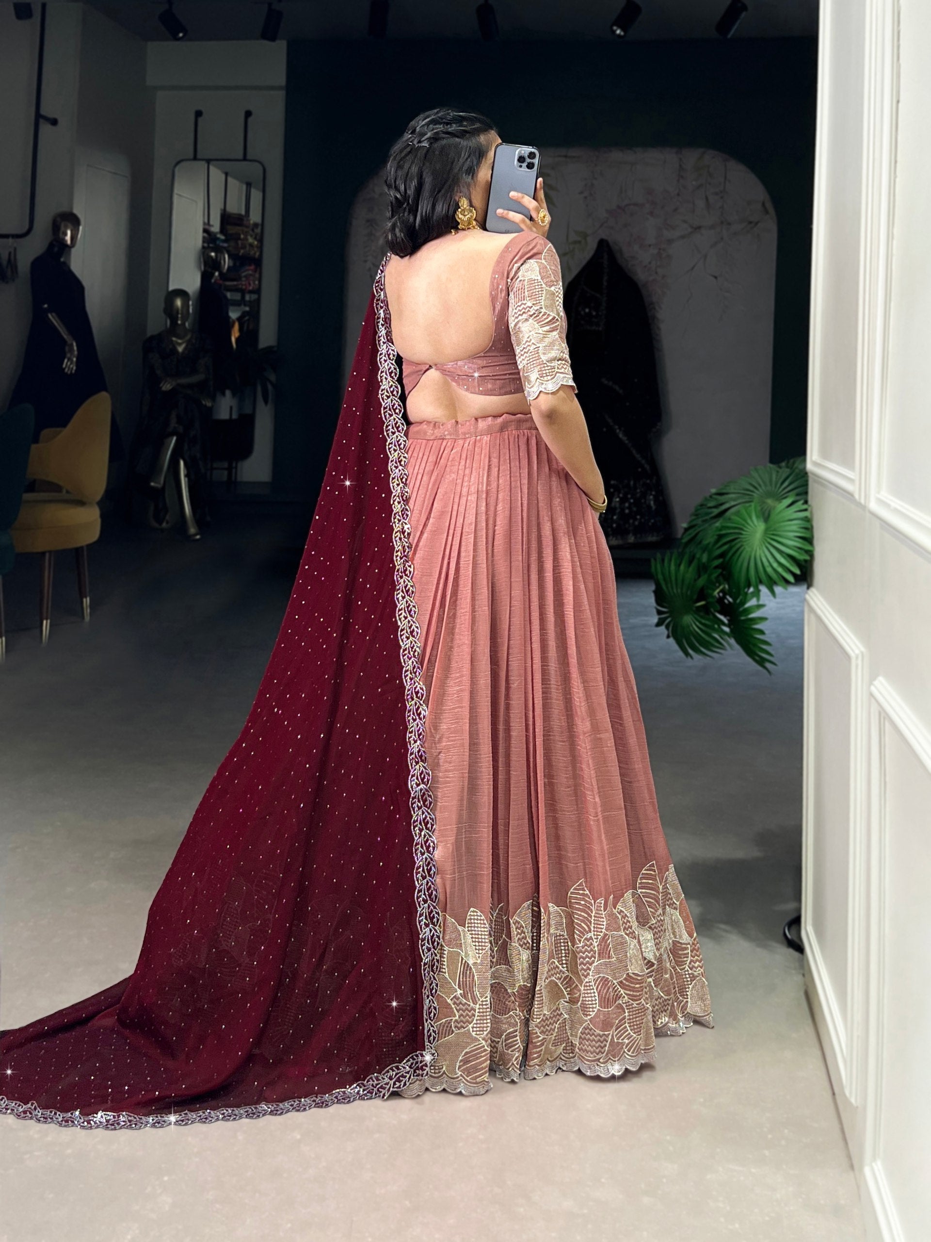 Attractive Silver Glosy Thread Sequins Worked Lehenga Choli - ETHNICDEAL