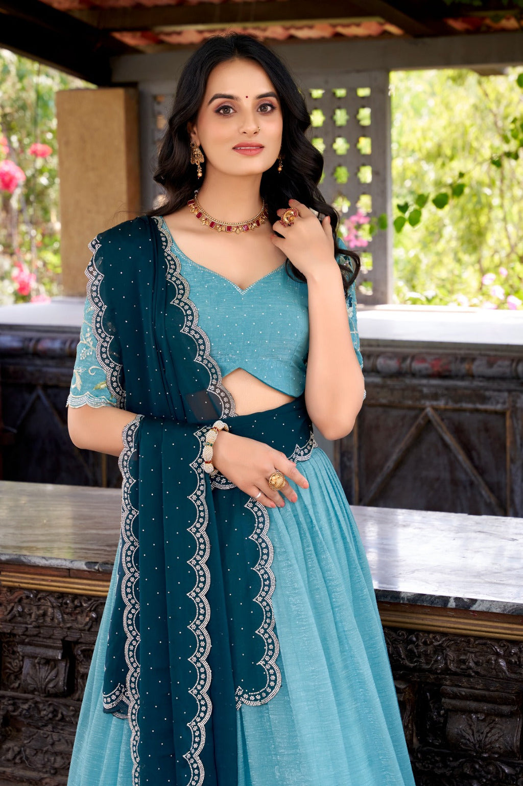 Attractive Silver Glosy Thread Sequins Worked Lehenga Choli - ETHNICDEAL