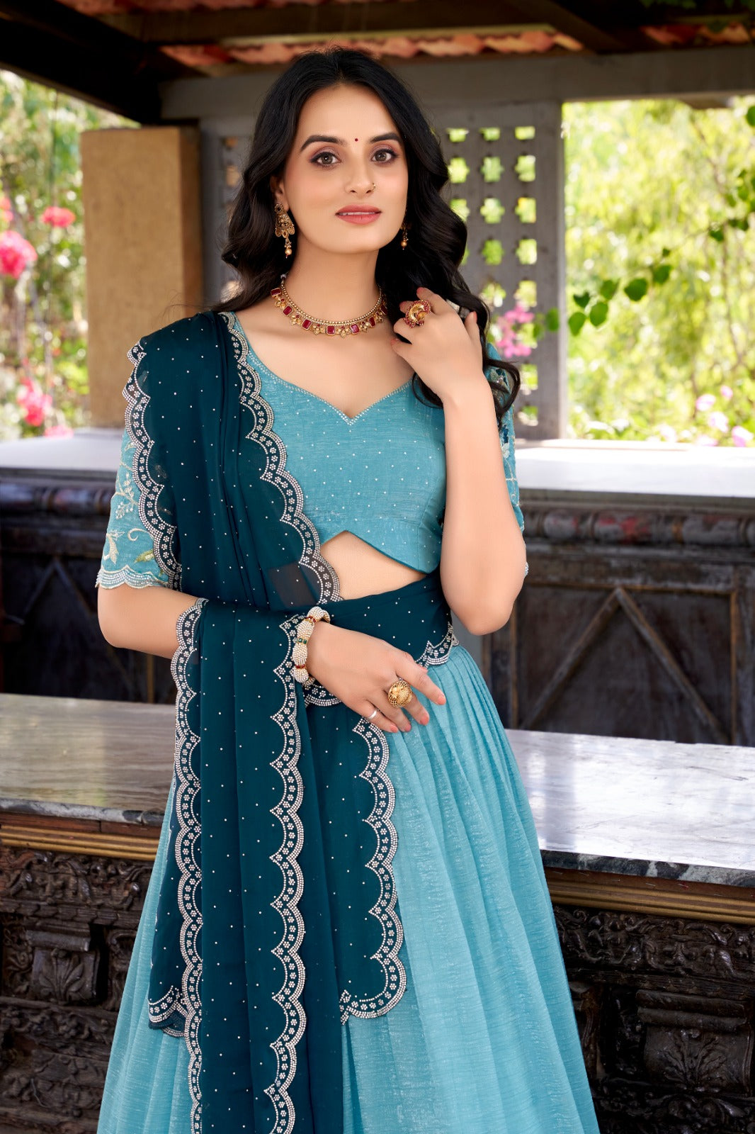 Attractive Silver Glosy Thread Sequins Worked Lehenga Choli - ETHNICDEAL