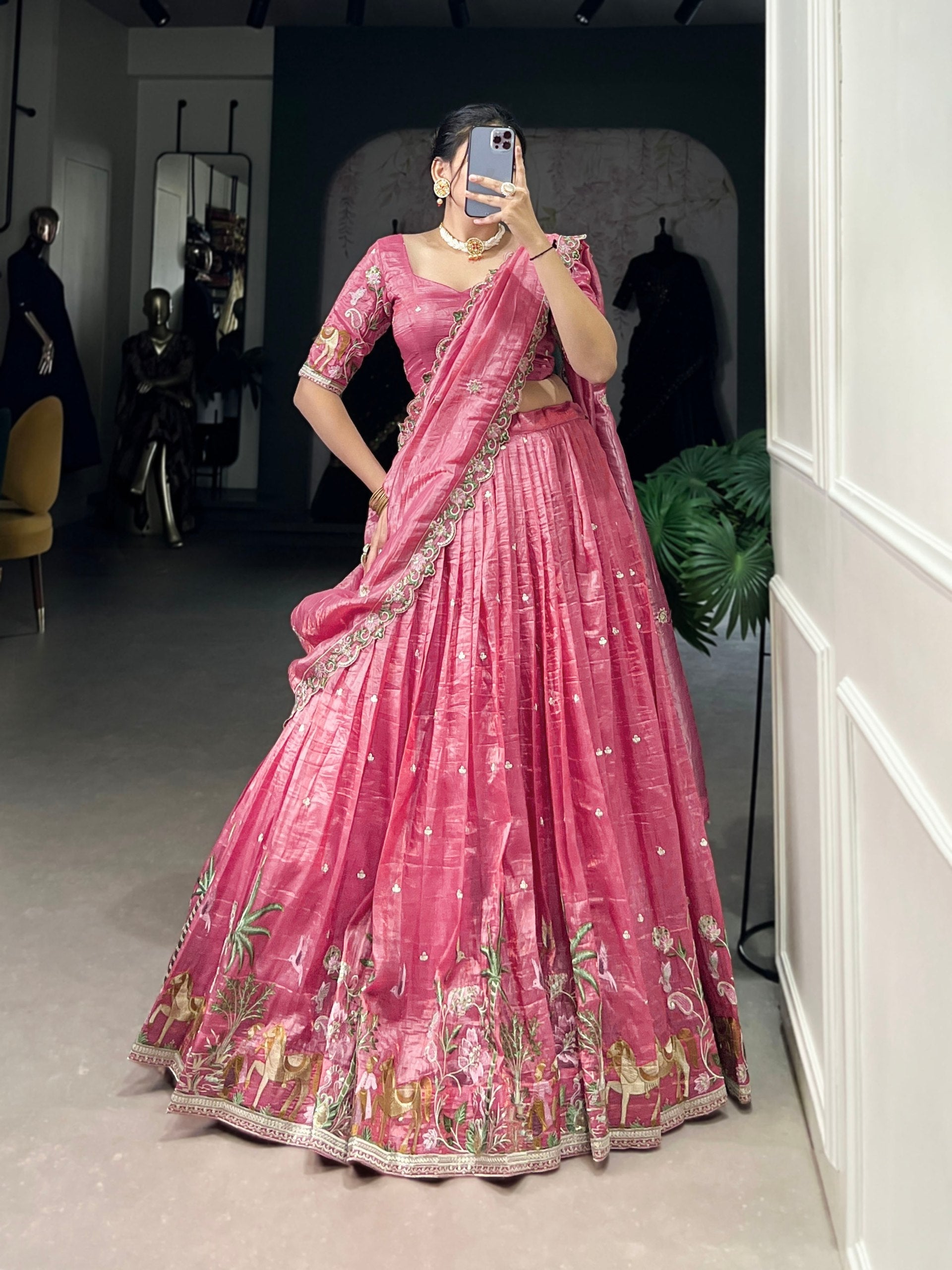 Mesmerizing Gold Crush Sequins Thread Worked Lehenga Choli - ETHNICDEAL