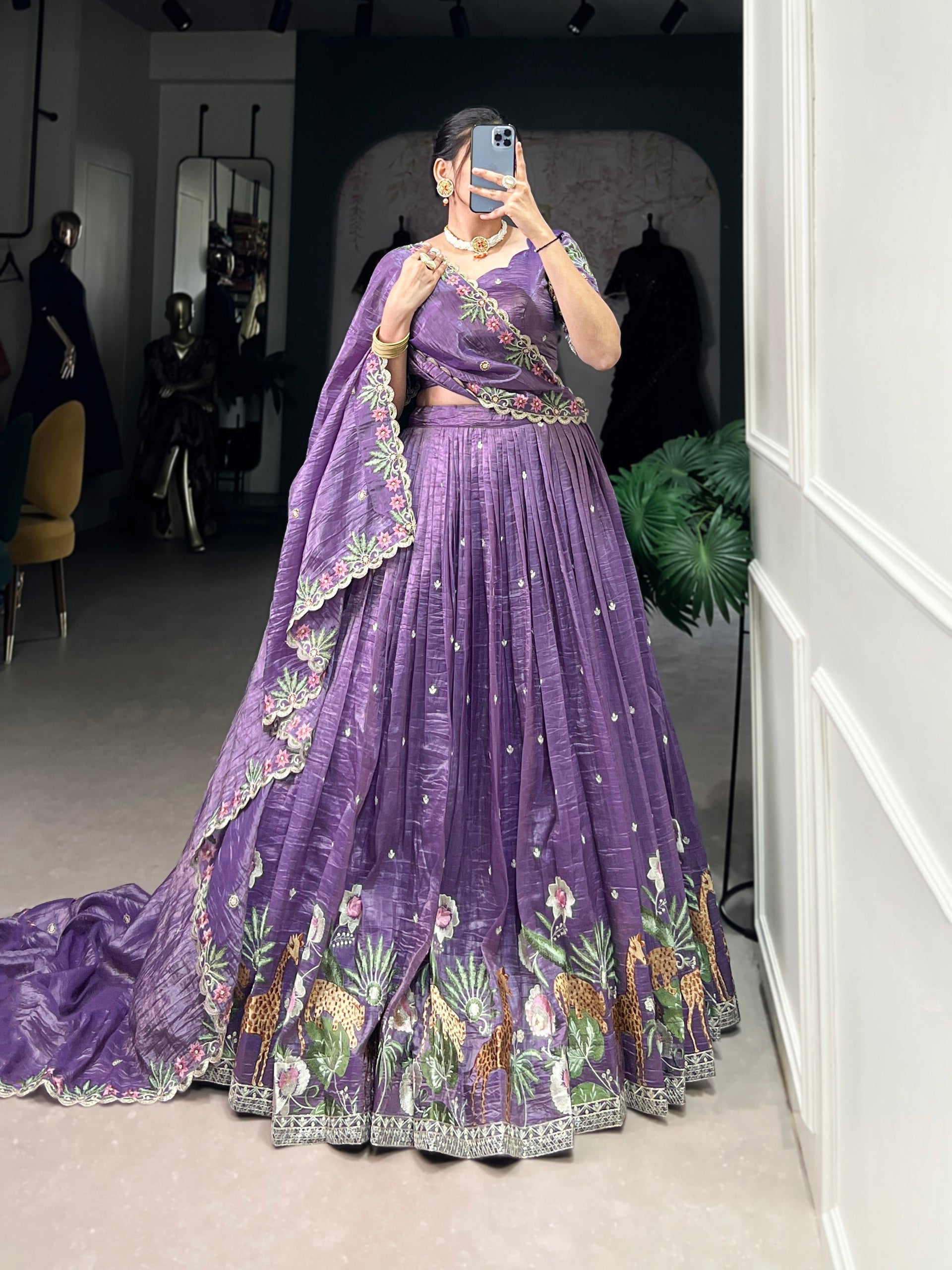 Mesmerizing Gold Crush Sequins Thread Worked Lehenga Choli - ETHNICDEAL