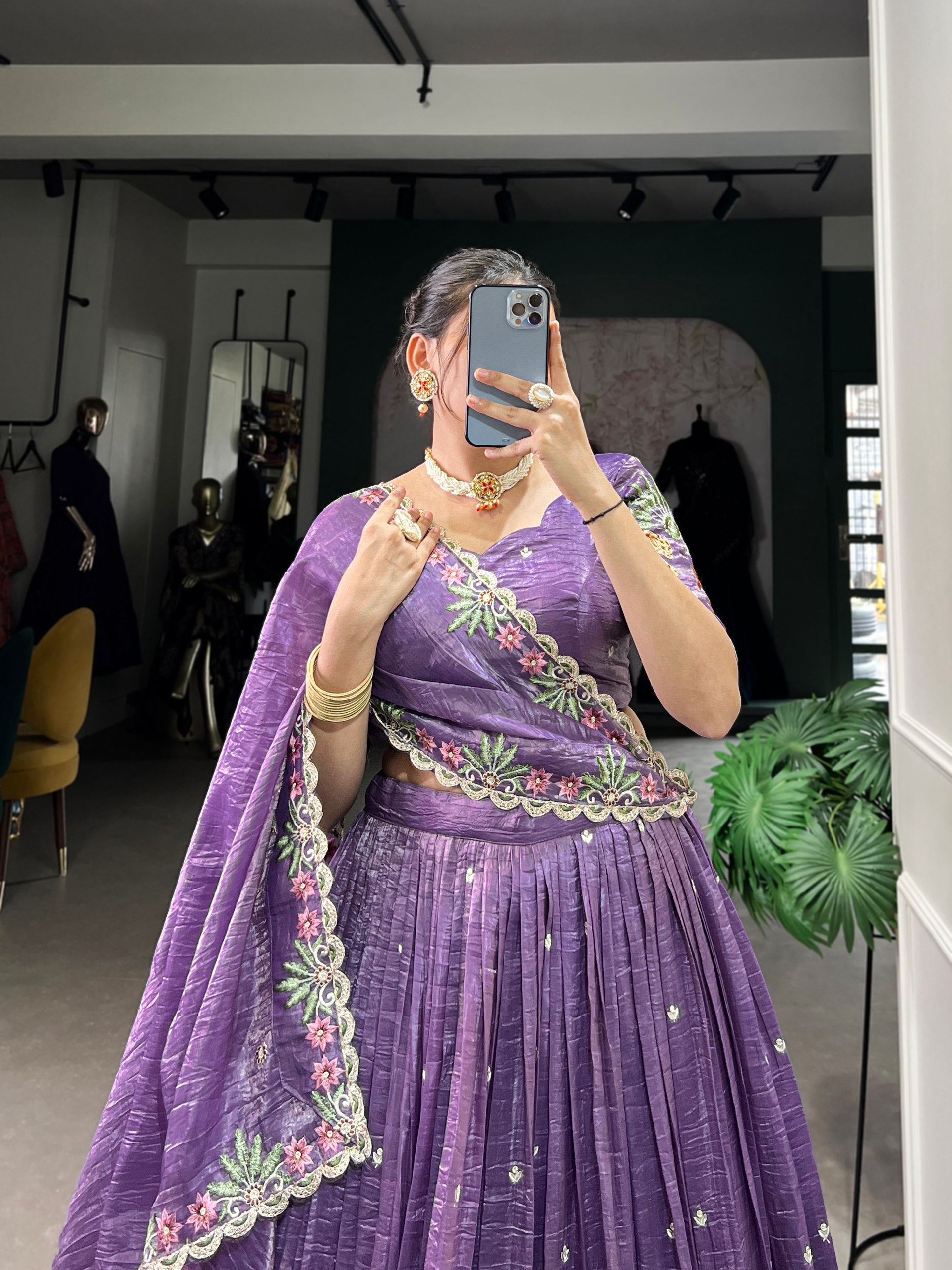 Mesmerizing Gold Crush Sequins Thread Worked Lehenga Choli - ETHNICDEAL