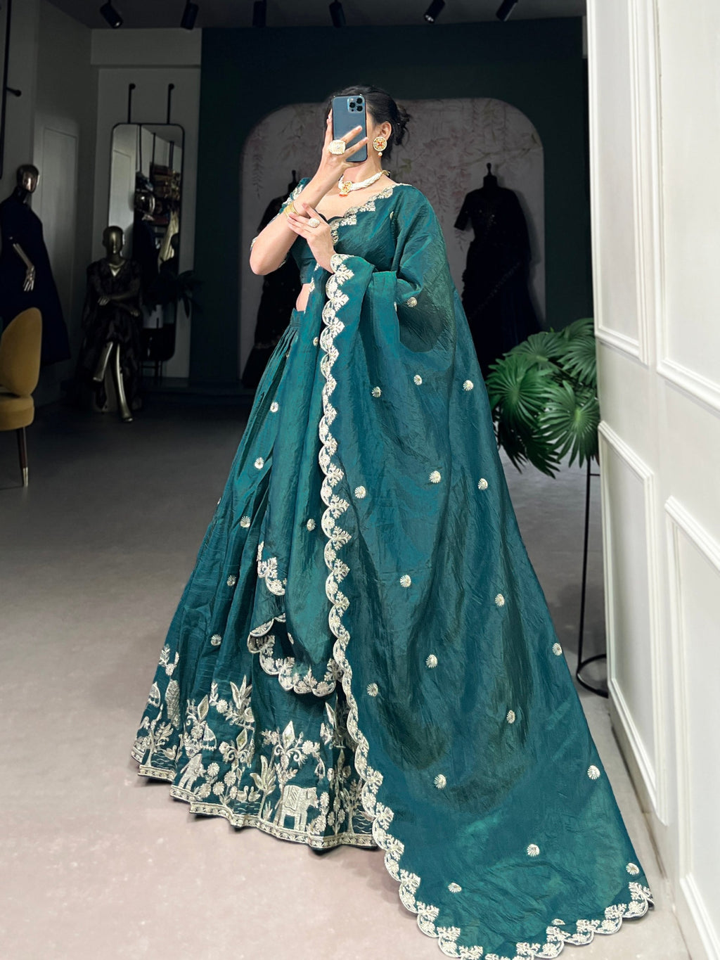 Mesmerizing Gold Crush Sequins Thread Worked Lehenga Choli - ETHNICDEAL