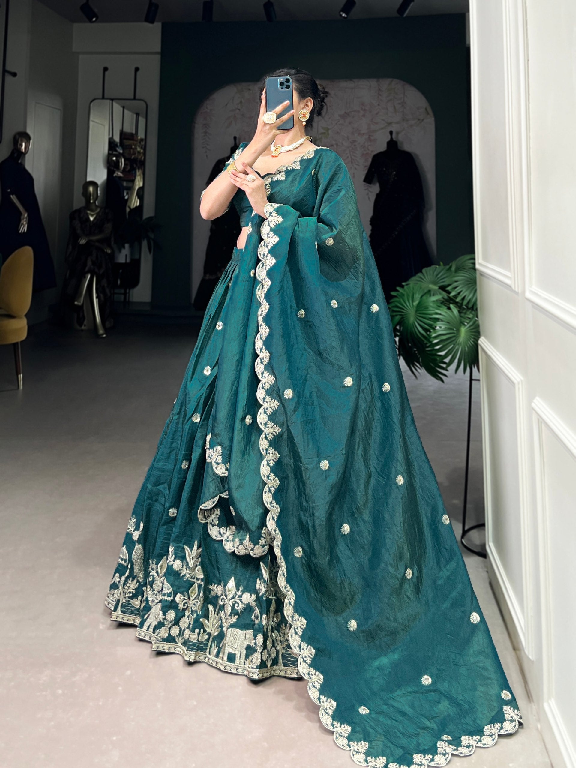 Mesmerizing Gold Crush Sequins Thread Worked Lehenga Choli - ETHNICDEAL