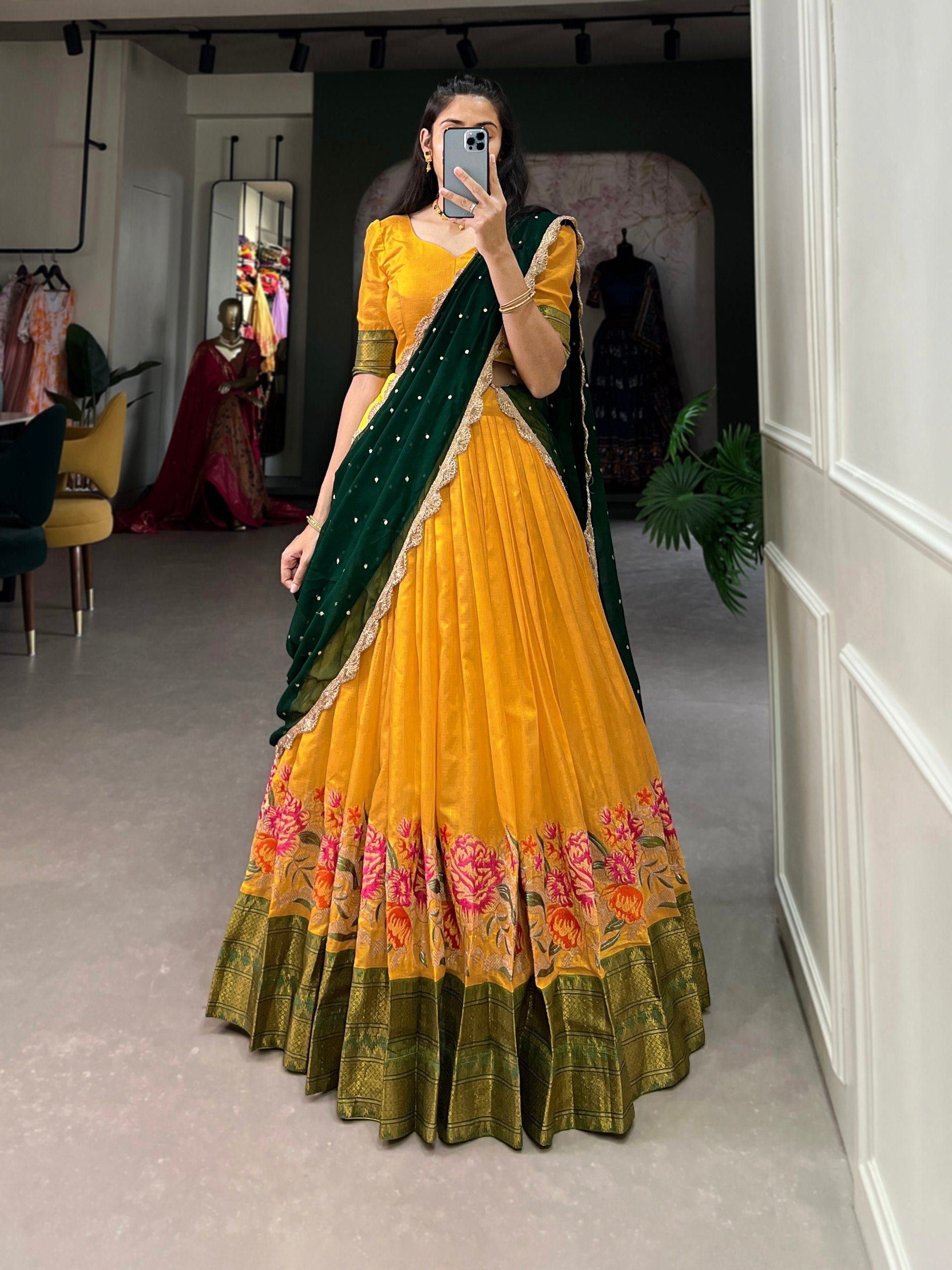 Spellbinding Cotton Silk Thread Embroidered Lehenga Choli - Ethnicwish