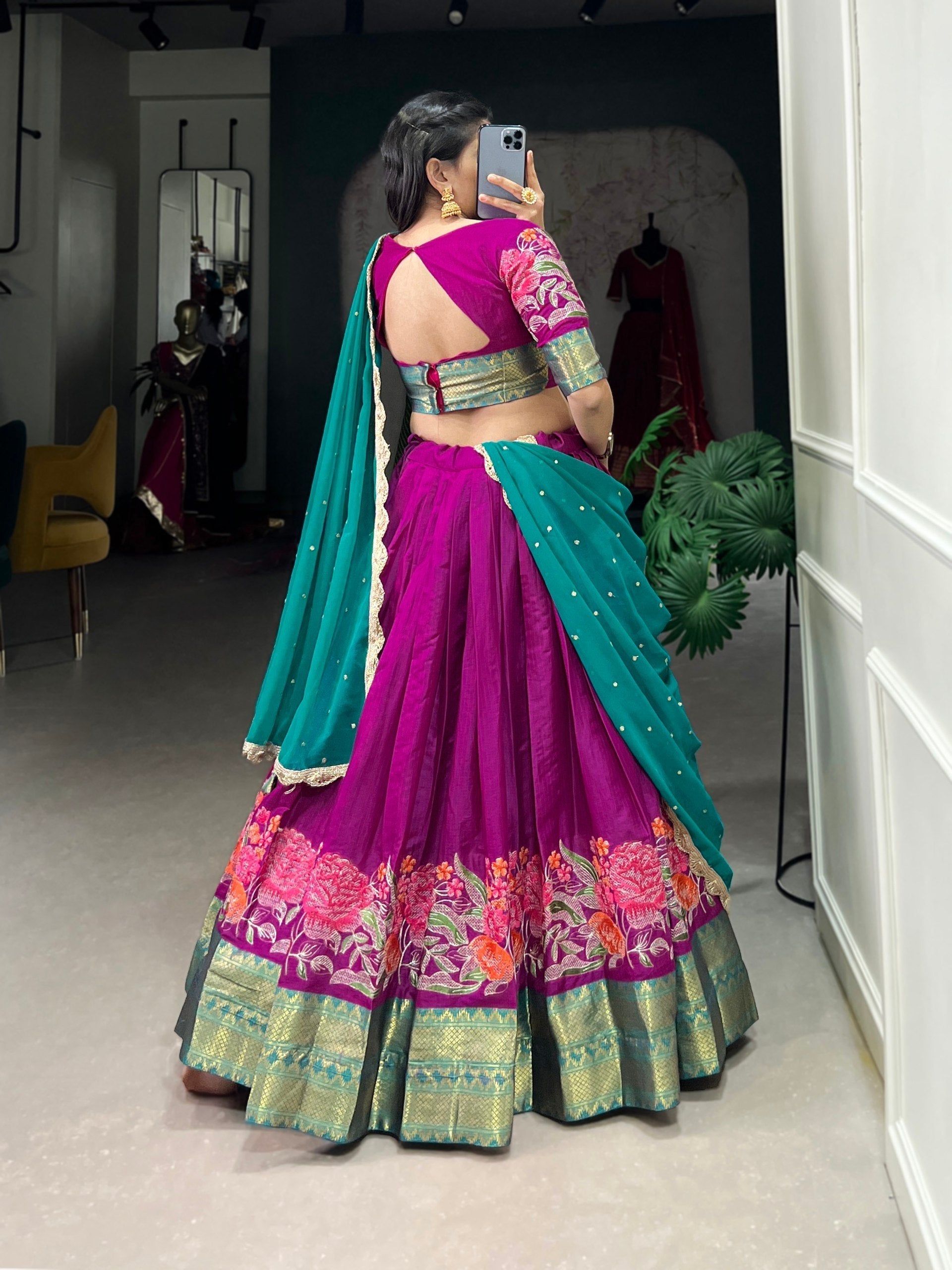 Spellbinding Cotton Silk Thread Embroidered Lehenga Choli - Ethnicwish