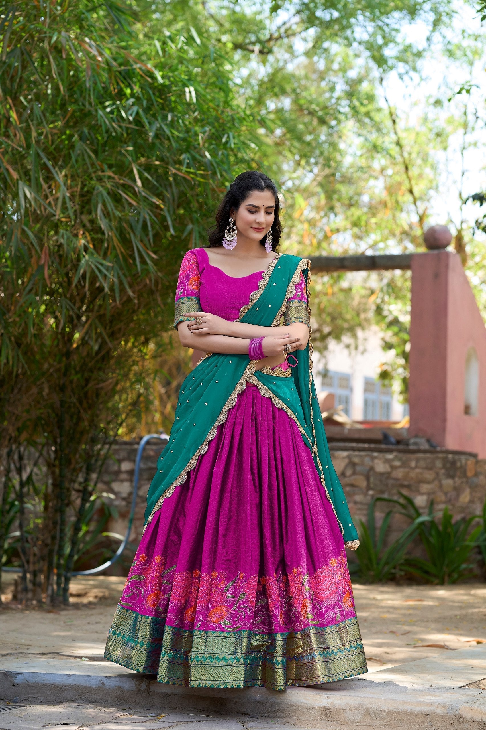Spellbinding Cotton Silk Thread Embroidered Lehenga Choli - Ethnicwish