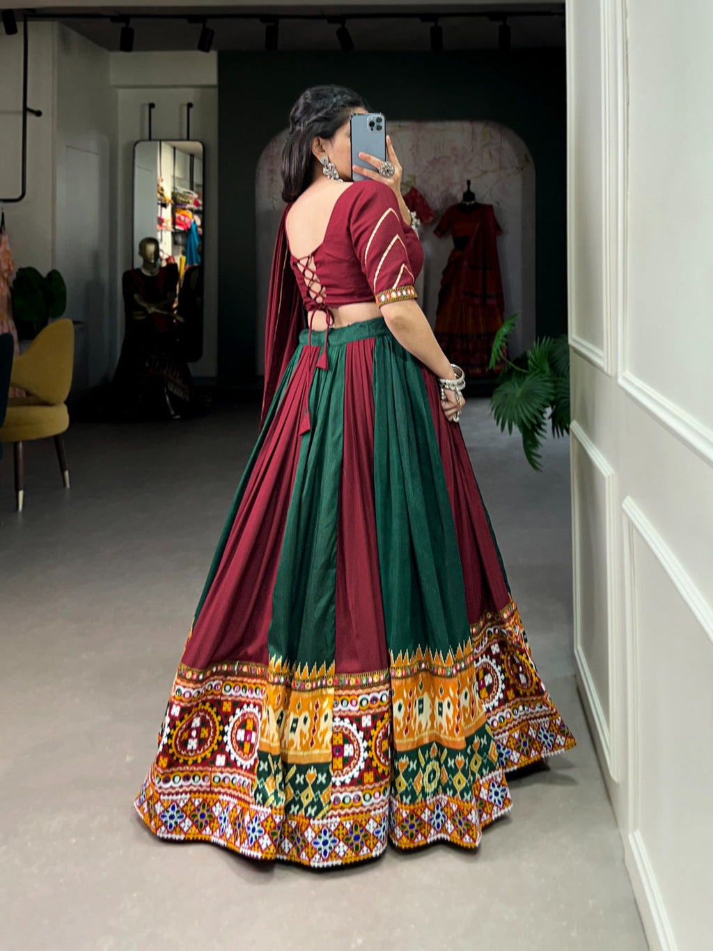 Dashing Navratri Wear Rayon Gamthi Mirror Worked Lehenga Choli - Ethnicwish