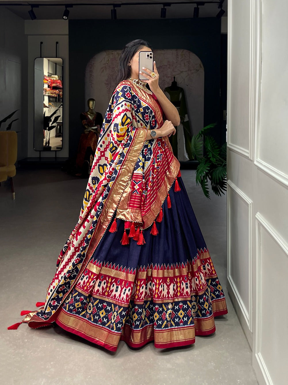 Refined Tussar Silk Patola Printed Lehenga Choli Set - Ethnicwish
