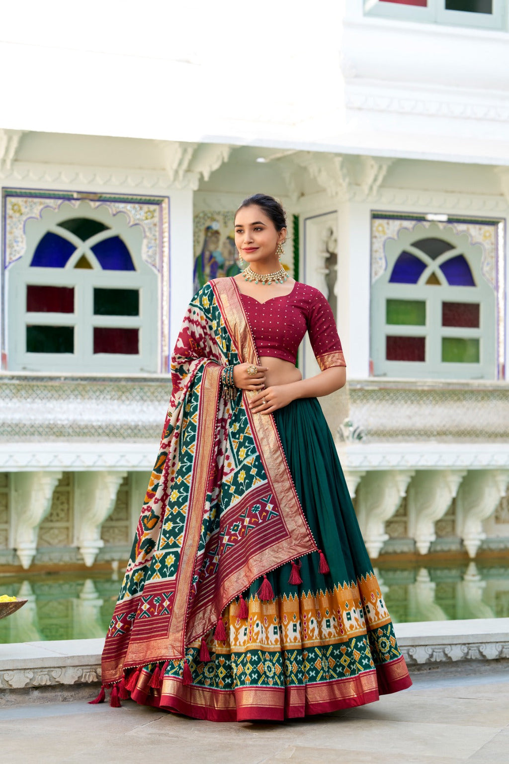 Refined Tussar Silk Patola Printed Lehenga Choli Set - Ethnicwish