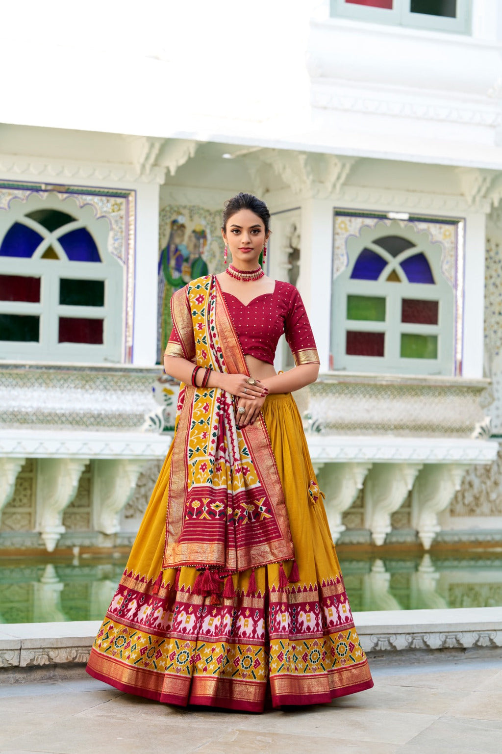 Refined Tussar Silk Patola Printed Lehenga Choli Set - Ethnicwish