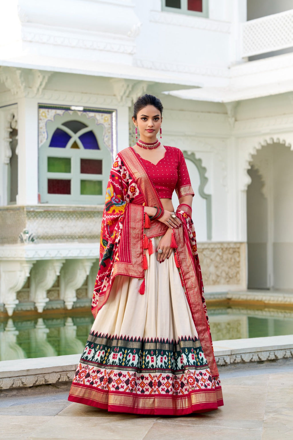 Refined Tussar Silk Patola Printed Lehenga Choli Set - Ethnicwish