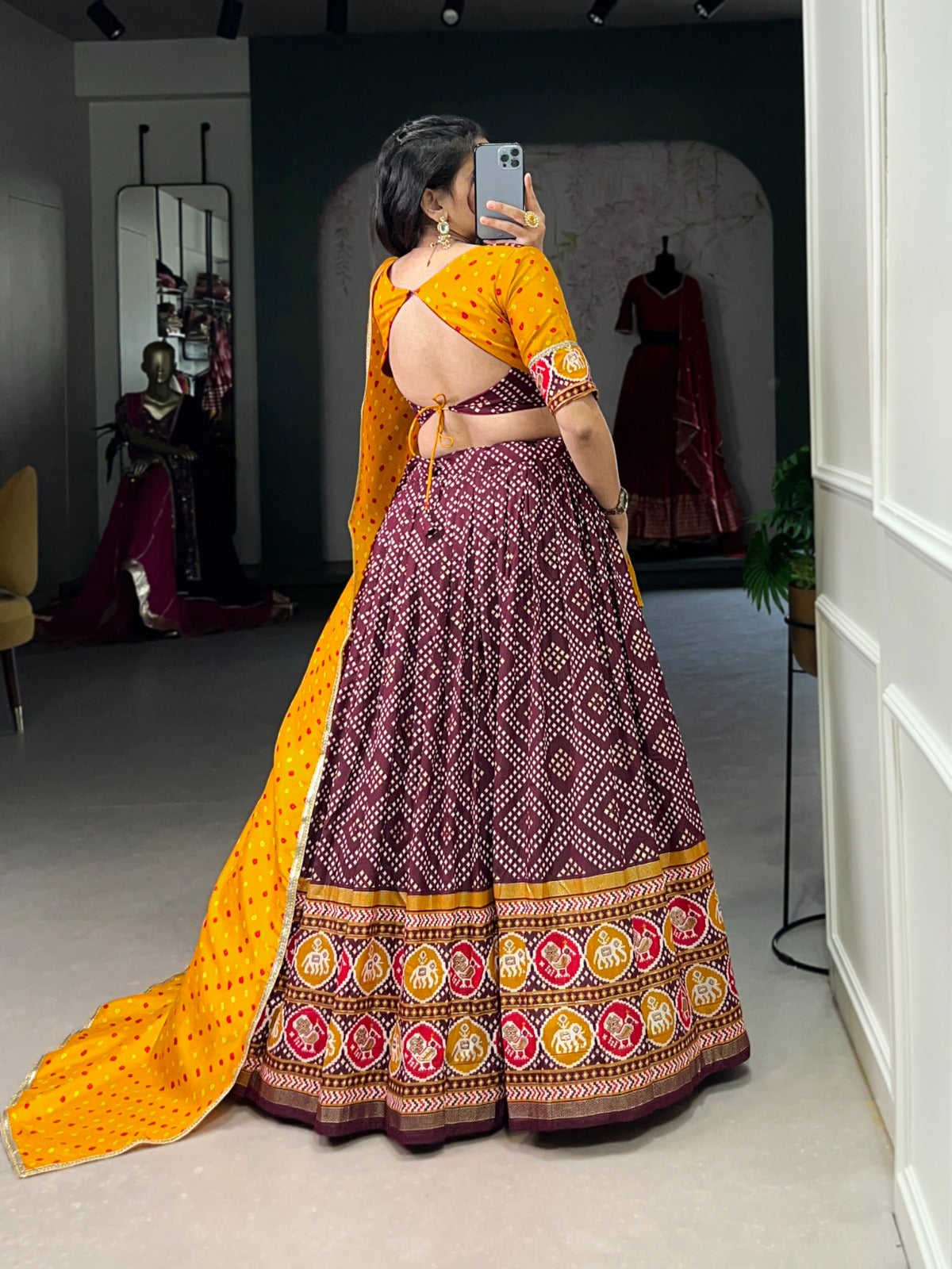 Spectacular Tussar Silk Bandhej Patola Printed Lehenga Choli - Ethnicwish