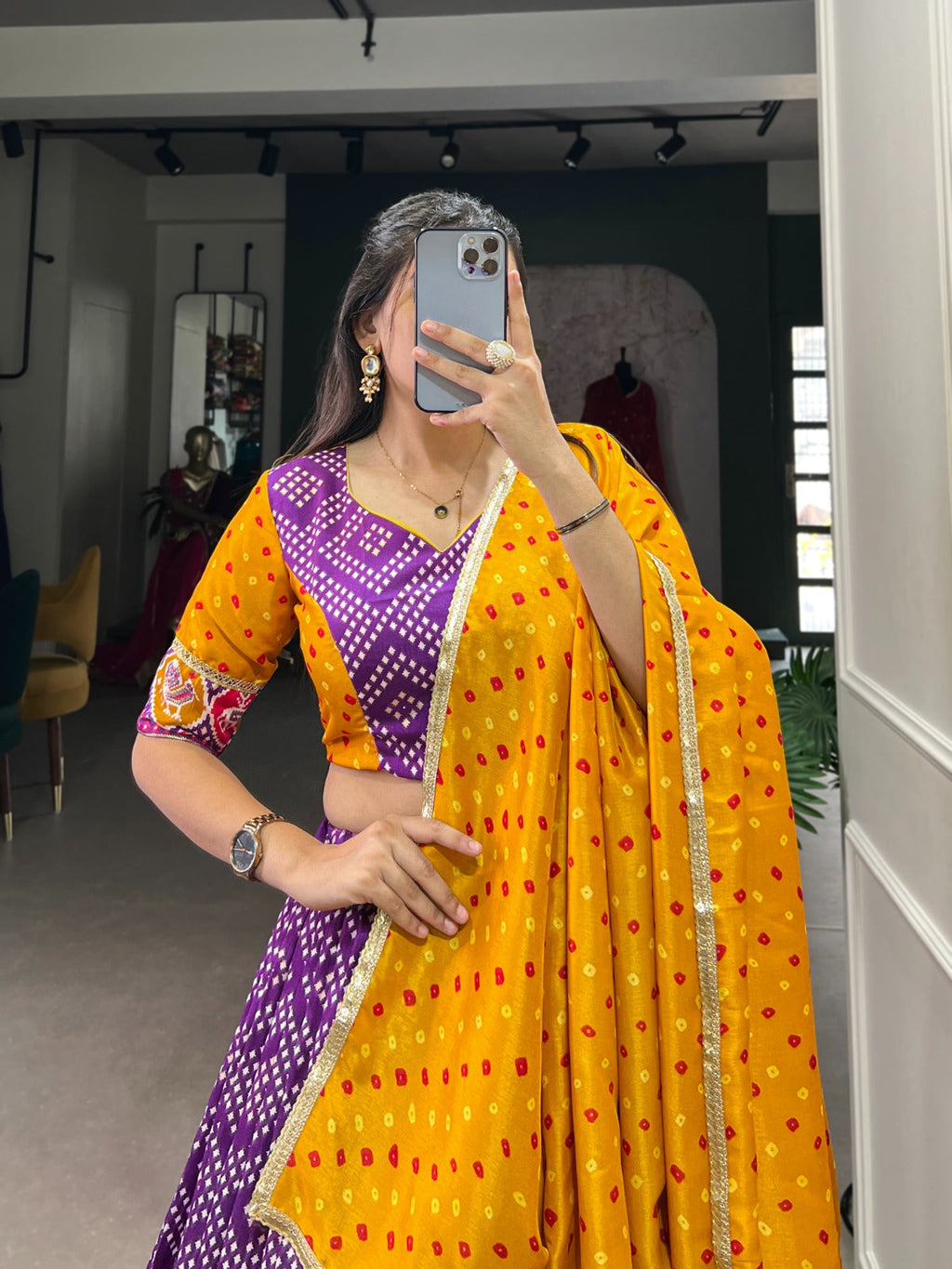 Spectacular Tussar Silk Bandhej Patola Printed Lehenga Choli - Ethnicwish