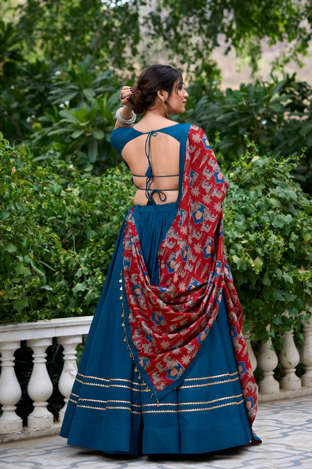 Prepossessing Firozi Pure Cotton Gota Patti Worked Lehenga Choli - Ethnicwish