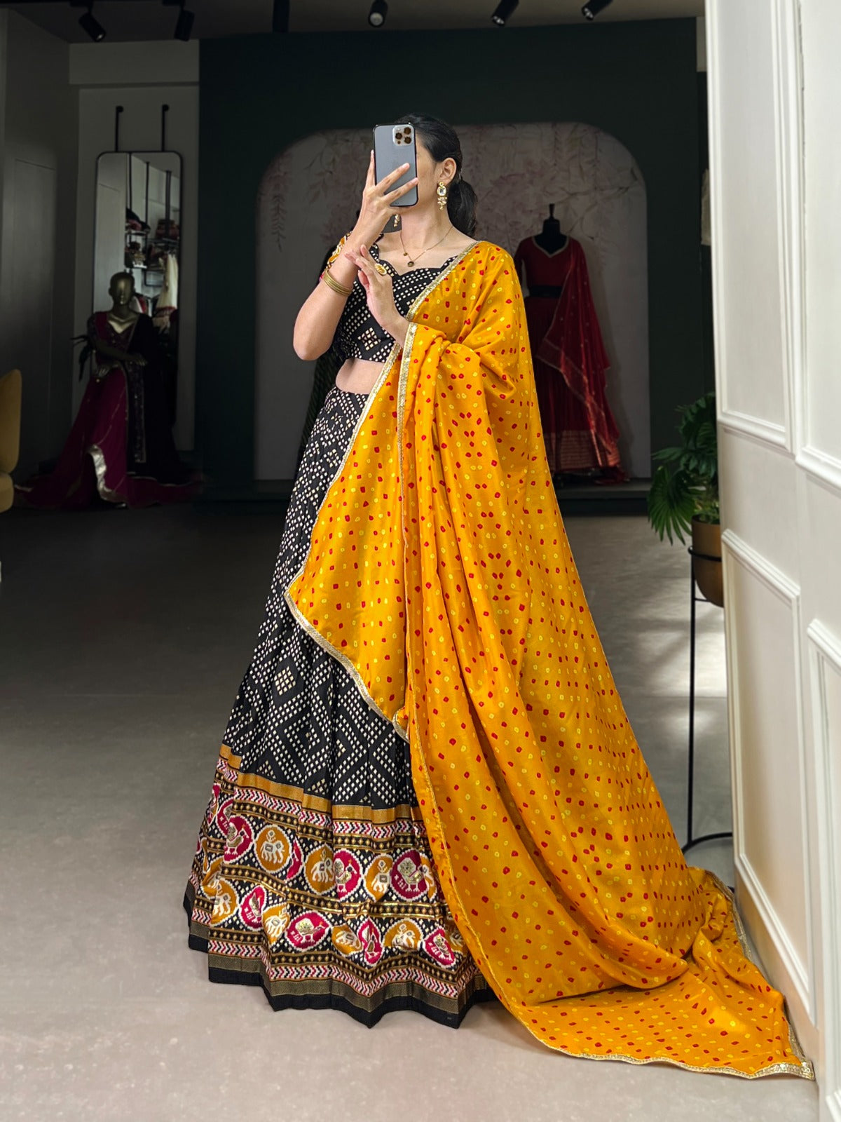 Delightful Tussar Silk Patola Printed Lehenga Choli Set - Ethnicwish