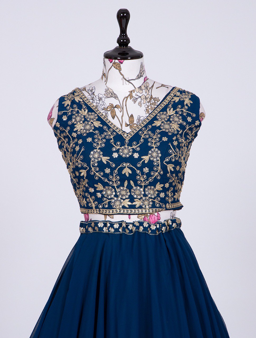 Gorgeous Navy Blue Sequins Thread Worked Lehenga Choli - Ethnicwish