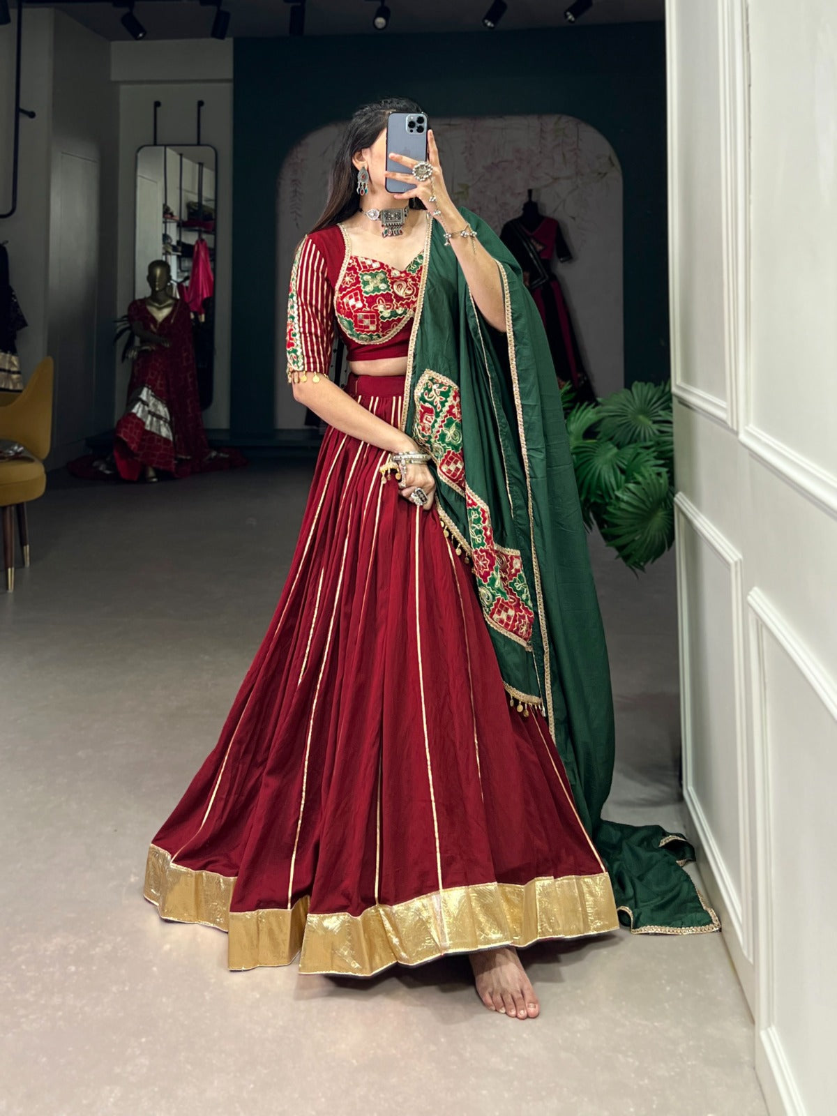 Graceful Chanderi Zari Gota Patti Worked Lehenga Choli Set - Ethnicwish