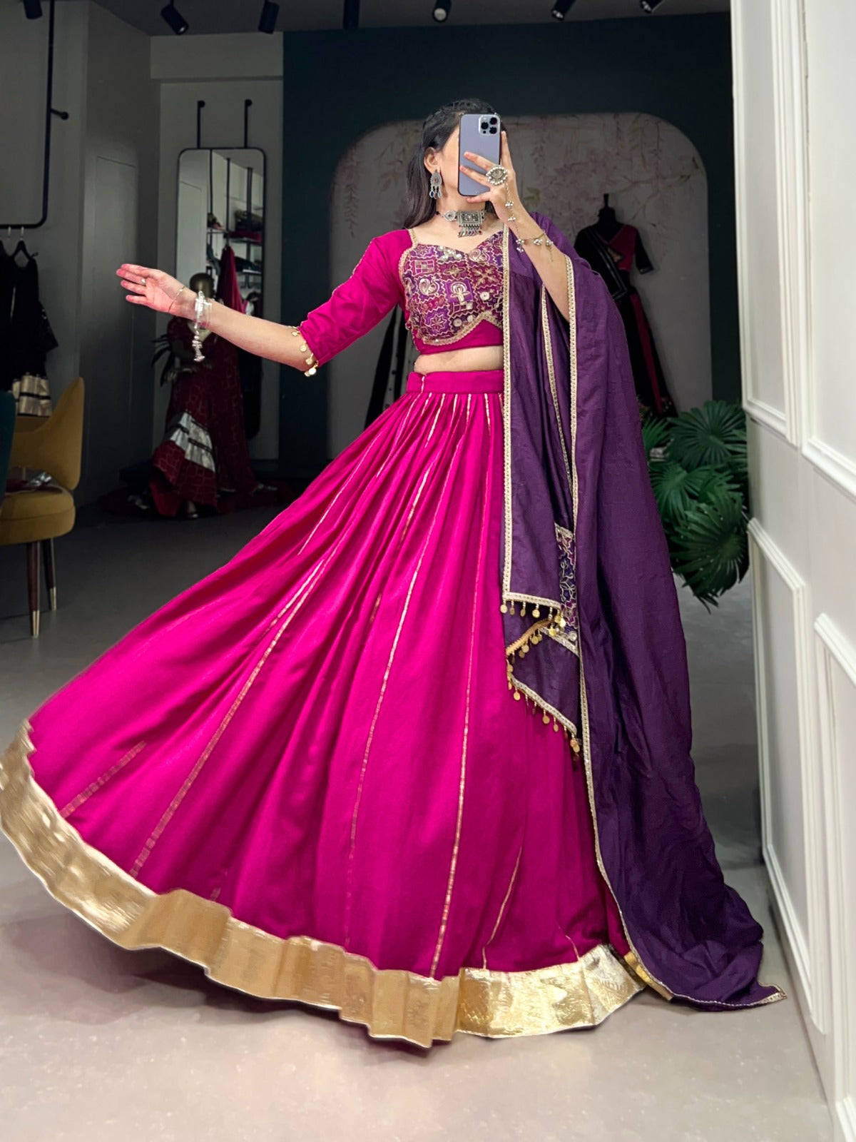 Graceful Chanderi Zari Gota Patti Worked Lehenga Choli Set - Ethnicwish