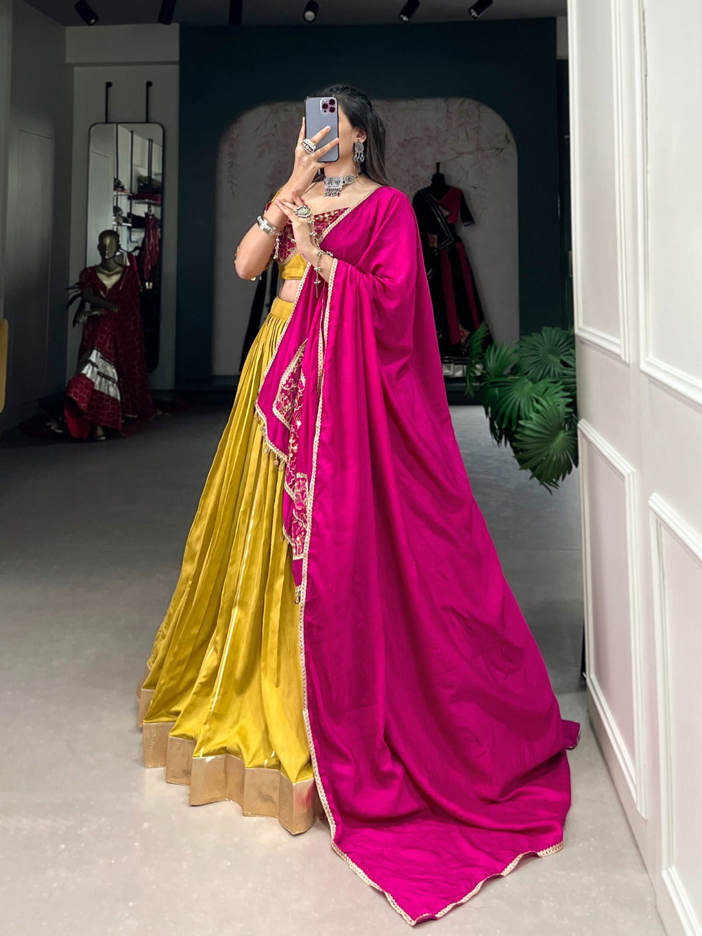 Graceful Chanderi Zari Gota Patti Worked Lehenga Choli Set - Ethnicwish