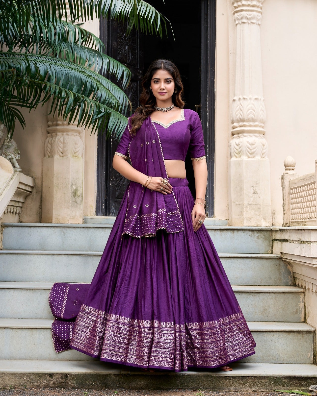 Resplendent Pure Chanderi Silk Zari Weaving Worked Lehenga Choli - Ethnicwish