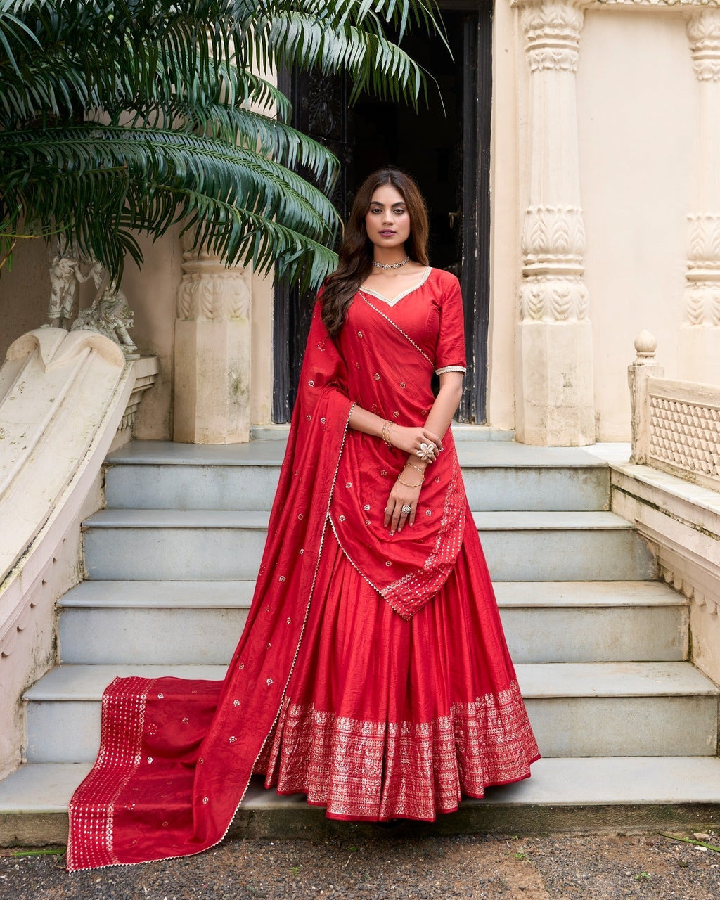 Resplendent Pure Chanderi Silk Zari Weaving Worked Lehenga Choli - Ethnicwish