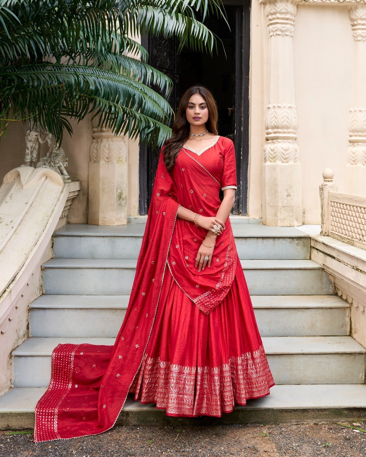 Resplendent Pure Chanderi Silk Zari Weaving Worked Lehenga Choli - Ethnicwish