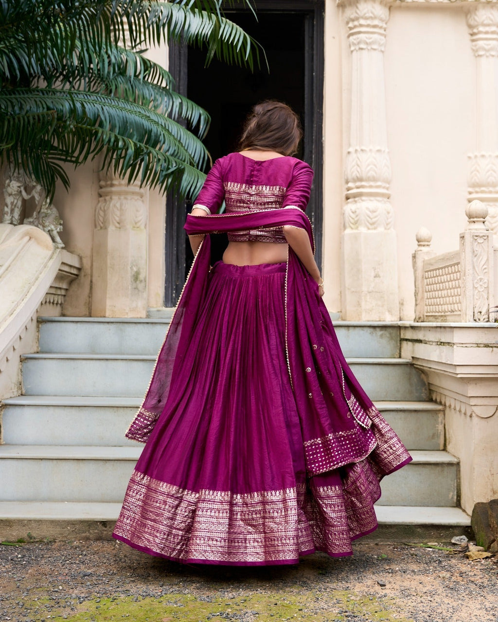 Resplendent Pure Chanderi Silk Zari Weaving Worked Lehenga Choli - Ethnicwish