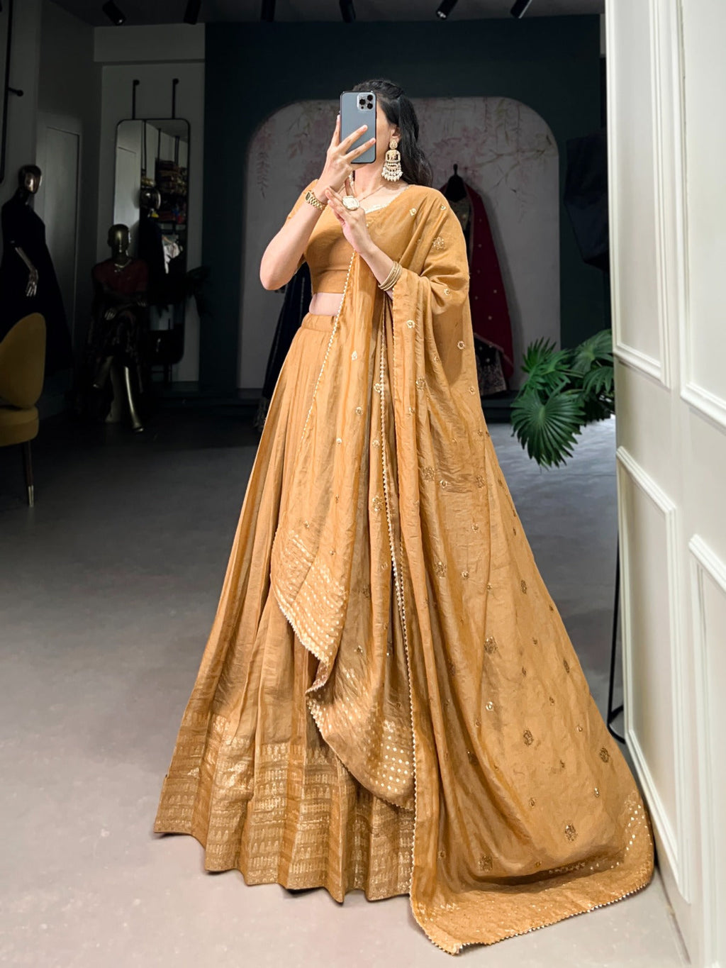 Resplendent Pure Chanderi Silk Zari Weaving Worked Lehenga Choli - ETHNICDEAL