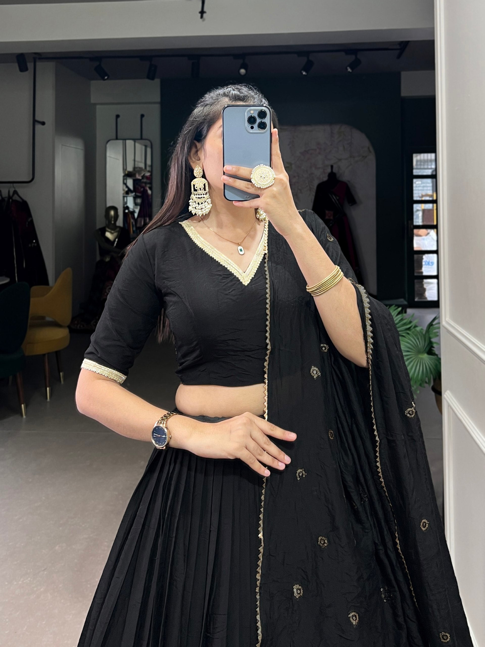 Resplendent Pure Chanderi Silk Zari Weaving Worked Lehenga Choli - Ethnicwish