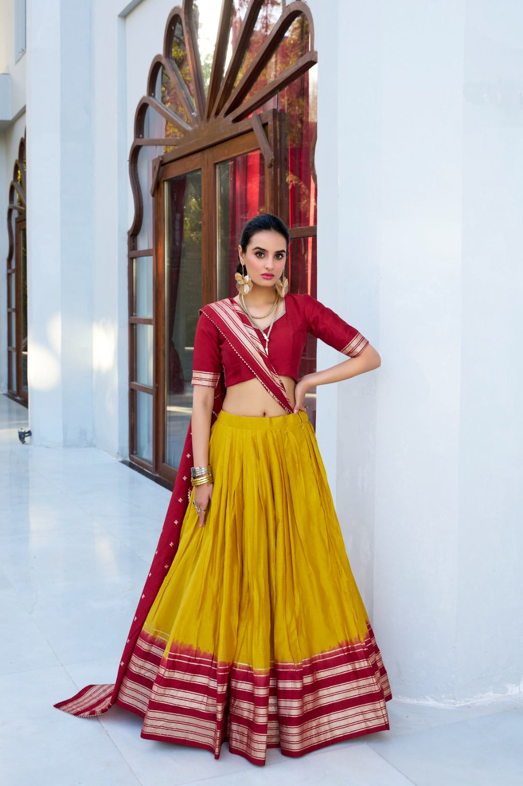 Amazing Pure Chanderi Zari Weaving Border Worked Lehenga Choli - ETHNICDEAL